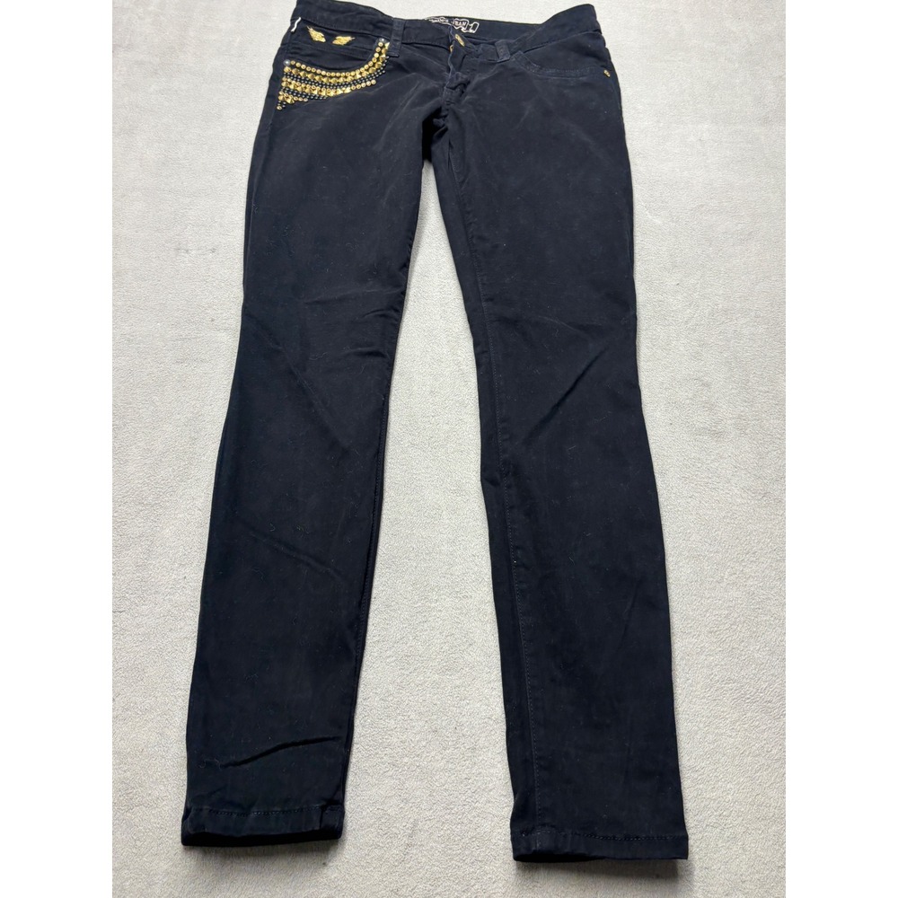 Robins Jean Black Studded Gold Wing Skinny Pants Womens 29 Embellished Bling